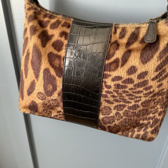 Coldwater Creek‎ Leopard Print Faux Fur Shoulder Bag Faux Crocodile Medium Purse - Picture 6 of 12